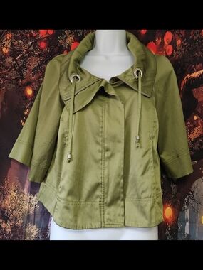 Barbara Lesser Studio USA Olive Green Women's Short Jacket with Drawstring Hood